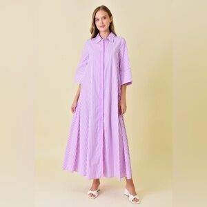FORE Women's Business Casual LooseFit Striped Maxi Shirt Dress Pink Orchid Small
